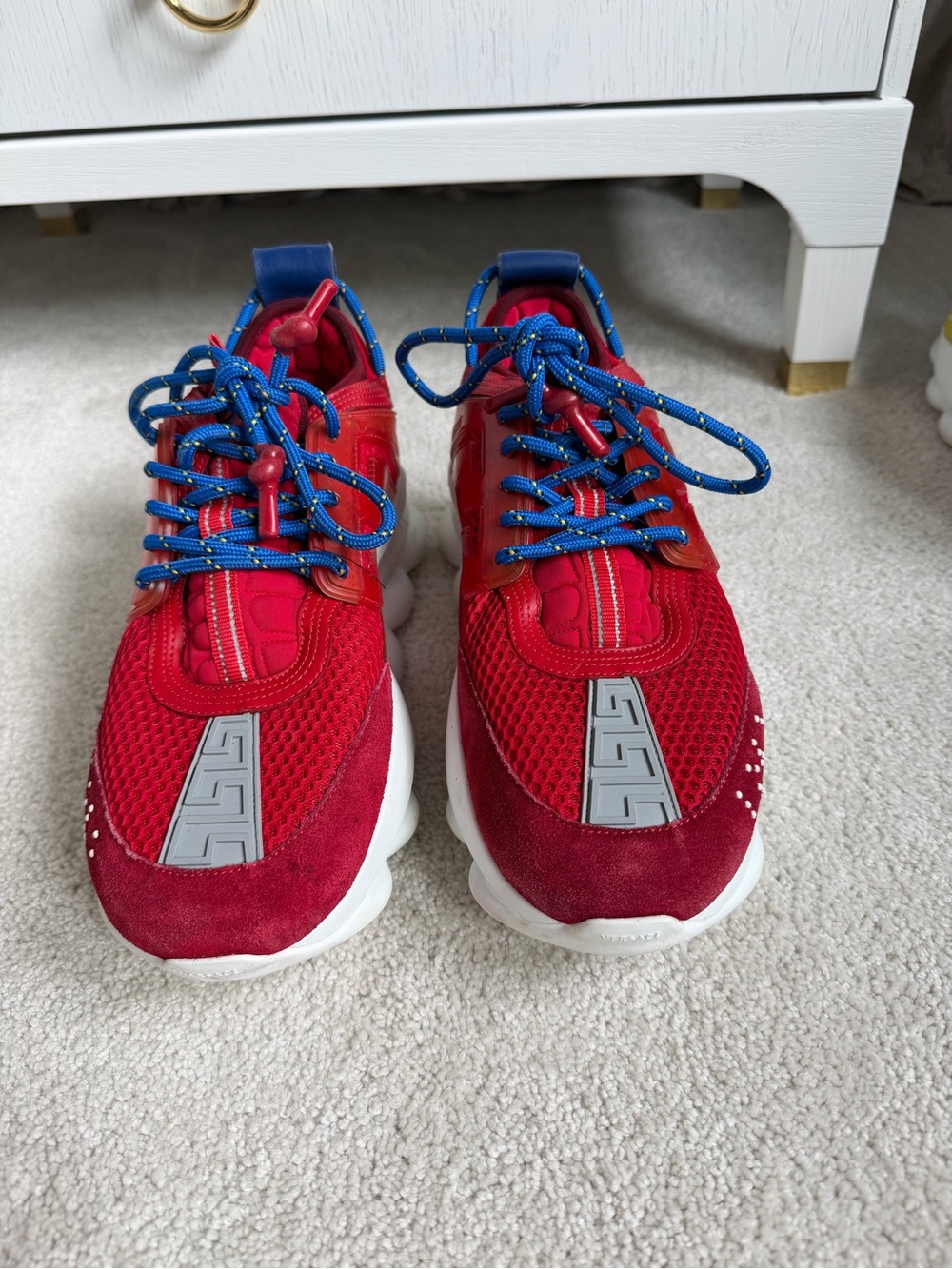 Versace Red Sneakers with Blue Laces